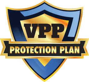 A Shield With “Vpp” At The Center And “Protection Plan” On A Banner Below, Using Gold, Blue, And Black Colors.