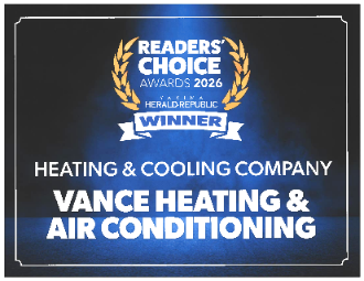 Award Graphic Showing Vance Heating &Amp; Air Conditioning As The 2026 Readers’ Choice Winner For Best Heating And Cooling Company, Proudly Featuring The Trusted Vance Name.