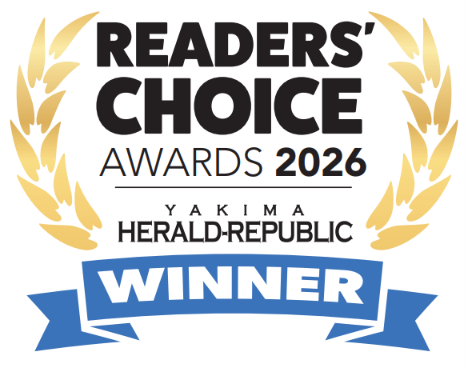 Logo With Gold Laurel, Text “Readers’ Choice Awards 2026 Yakima Herald-Republic Winner” In Black, Gold, And Blue, Celebrating Vance As A Distinguished Winner.